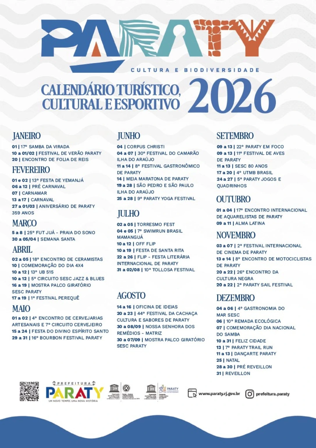 Calendário Turístico, Cultural e Esportivo de Paraty 2026